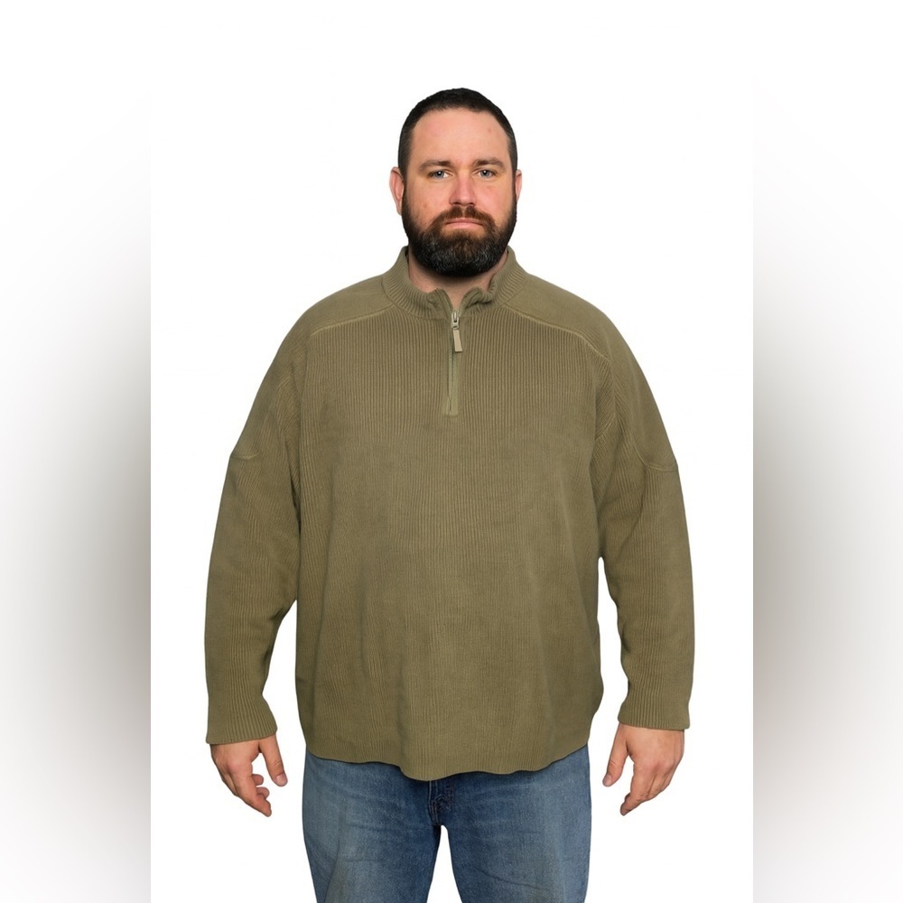 EUC Orvis Men's Olive Green 1/4 Zip-Up Mock Neck Sweater Sz XXL